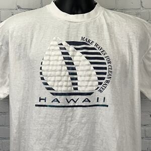 Vintage 80s Make Waves For Clean Water Hawaii T Shirt White Sailing Tee M Medium